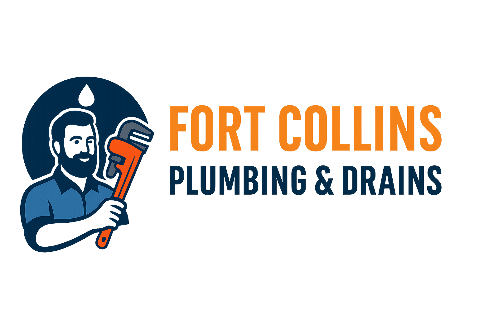 Fort Collins Plumbing & Drains logo featuring plumber with wrench